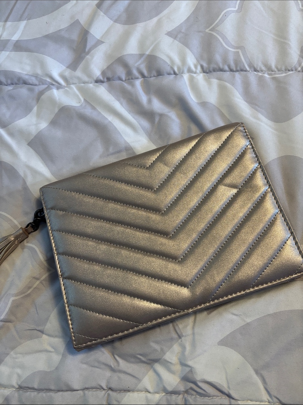 Quilted Metallic Clutch in Silver